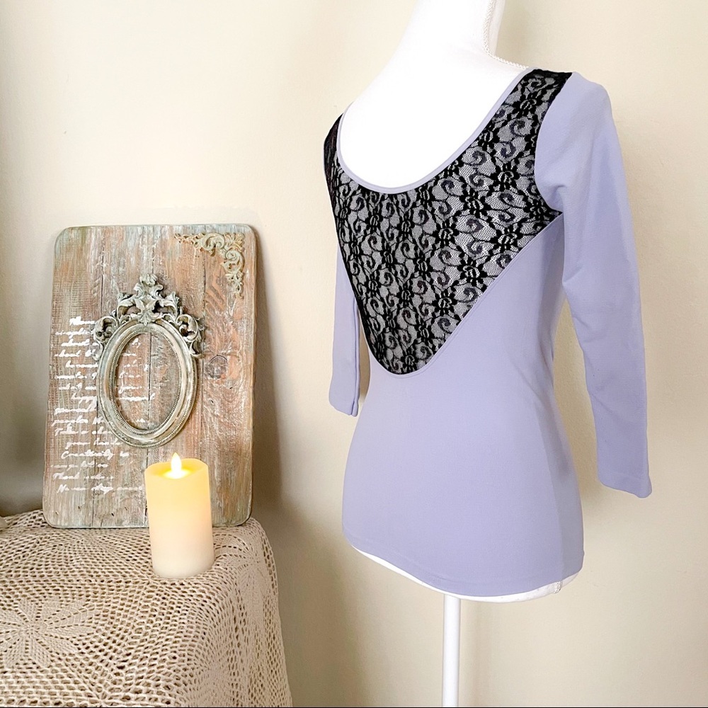 NWOT Free People Lace Back Stretchy Long Sleeves Lilac Top